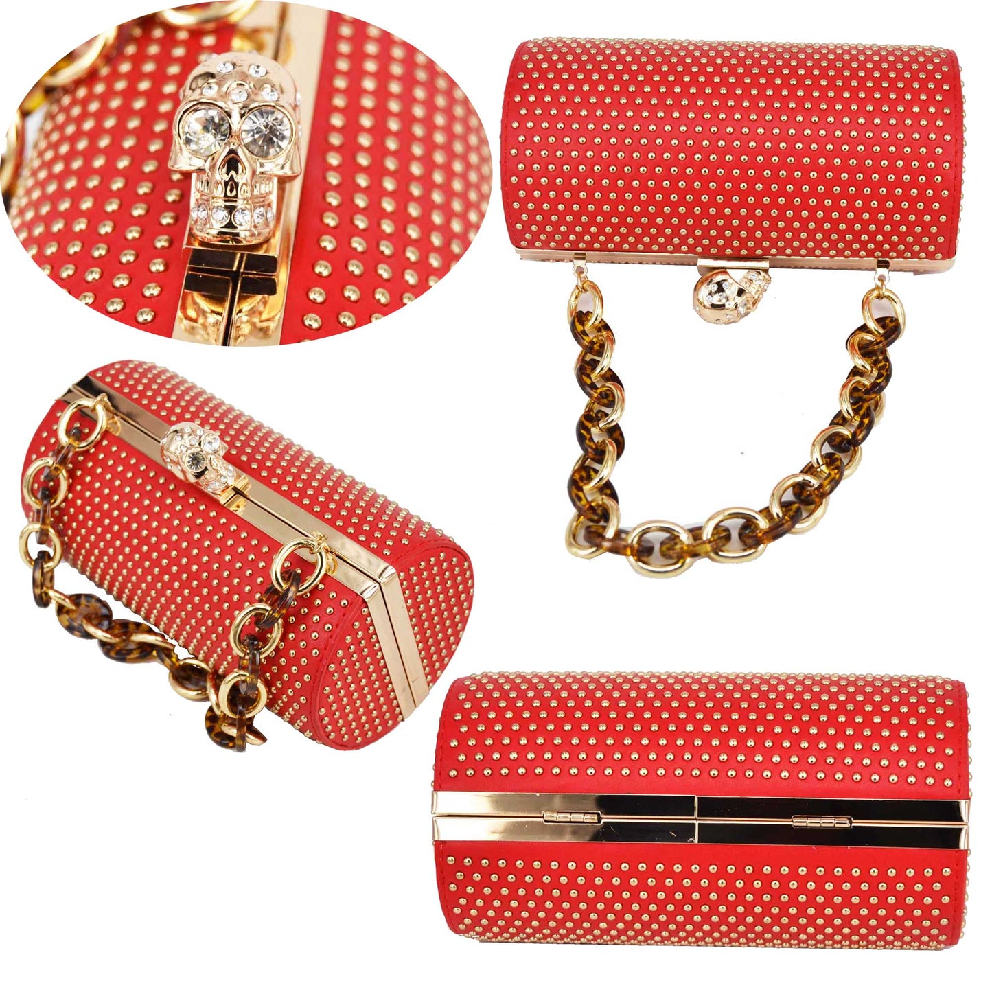 Golden Rivet Cylinder Designer Skull Luxury Shoulder Bags