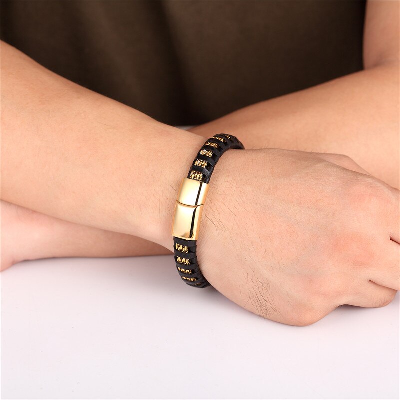 Fashion Black Braided Genuine Leather Bracelet
