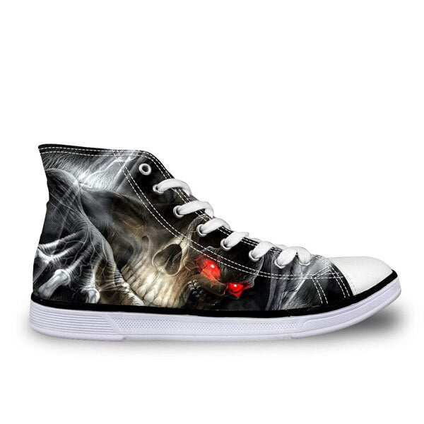 Cool Punk Skull Printed Men's High-top Canvas Shoes