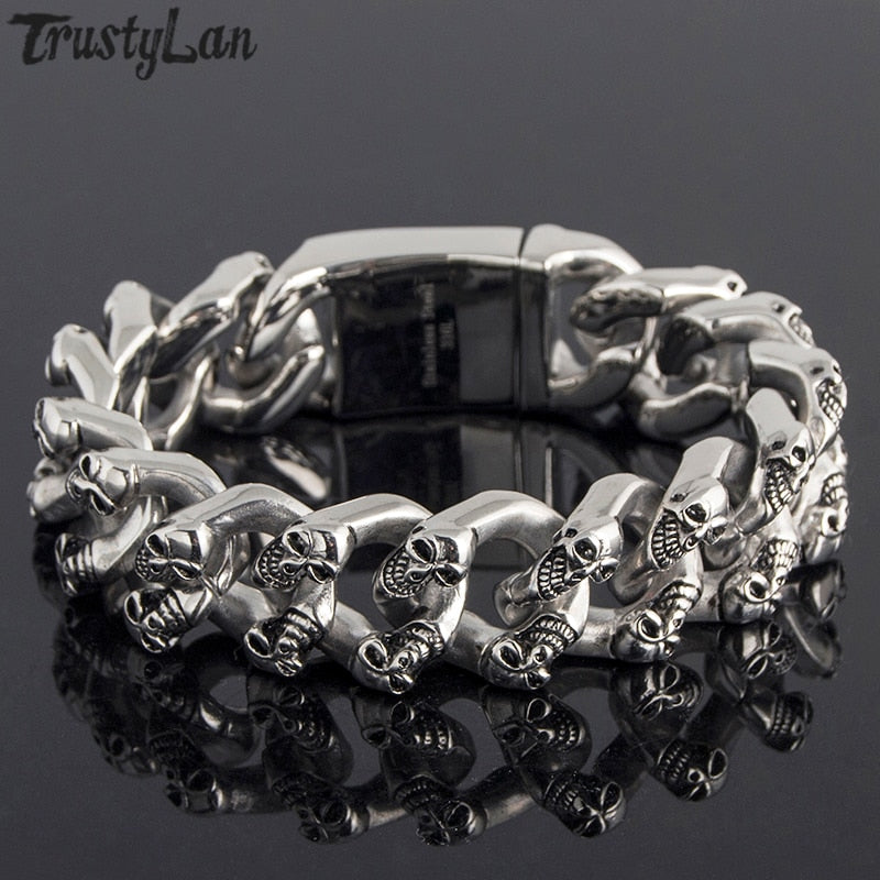 Men's Skull Head Bone Curb Stainless Steel Bracelets