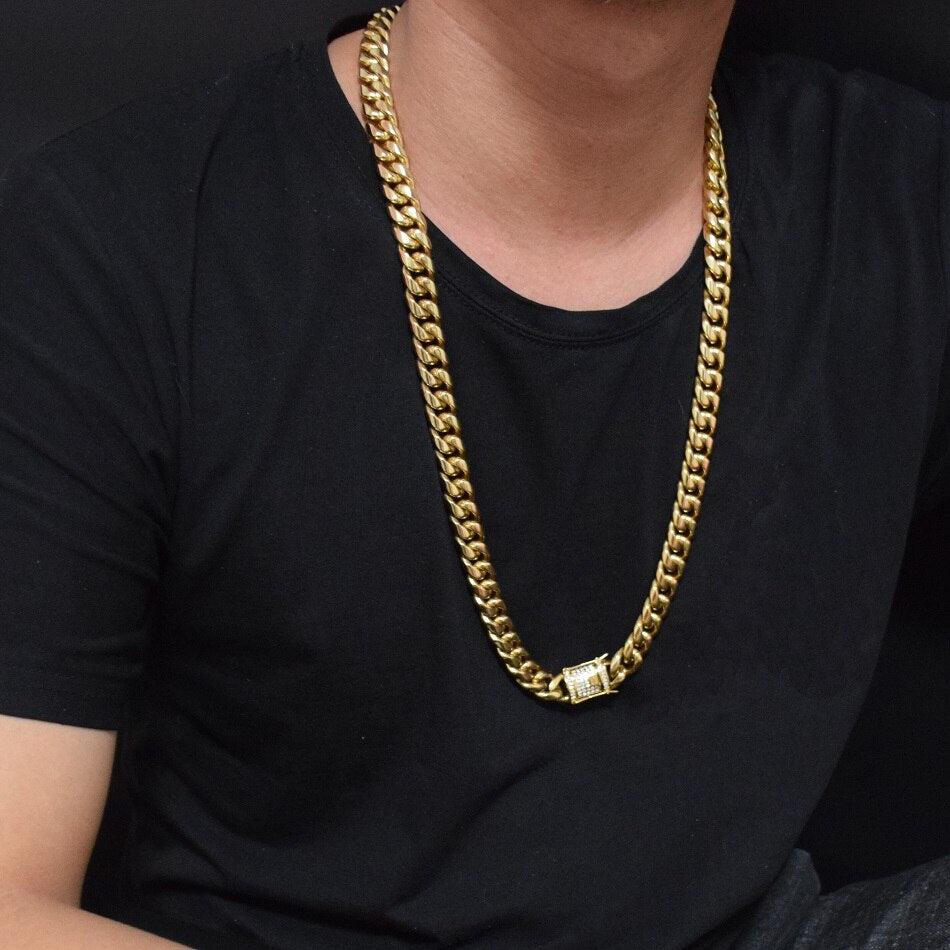 10mm Men Cuban Miami Link Necklace Stainless steel