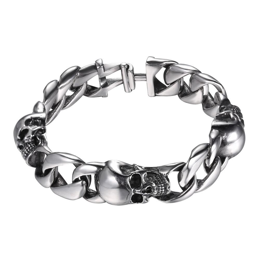 U7 Skull Bracelets Cuban Link Skeleton Rocker Punk Bangle
