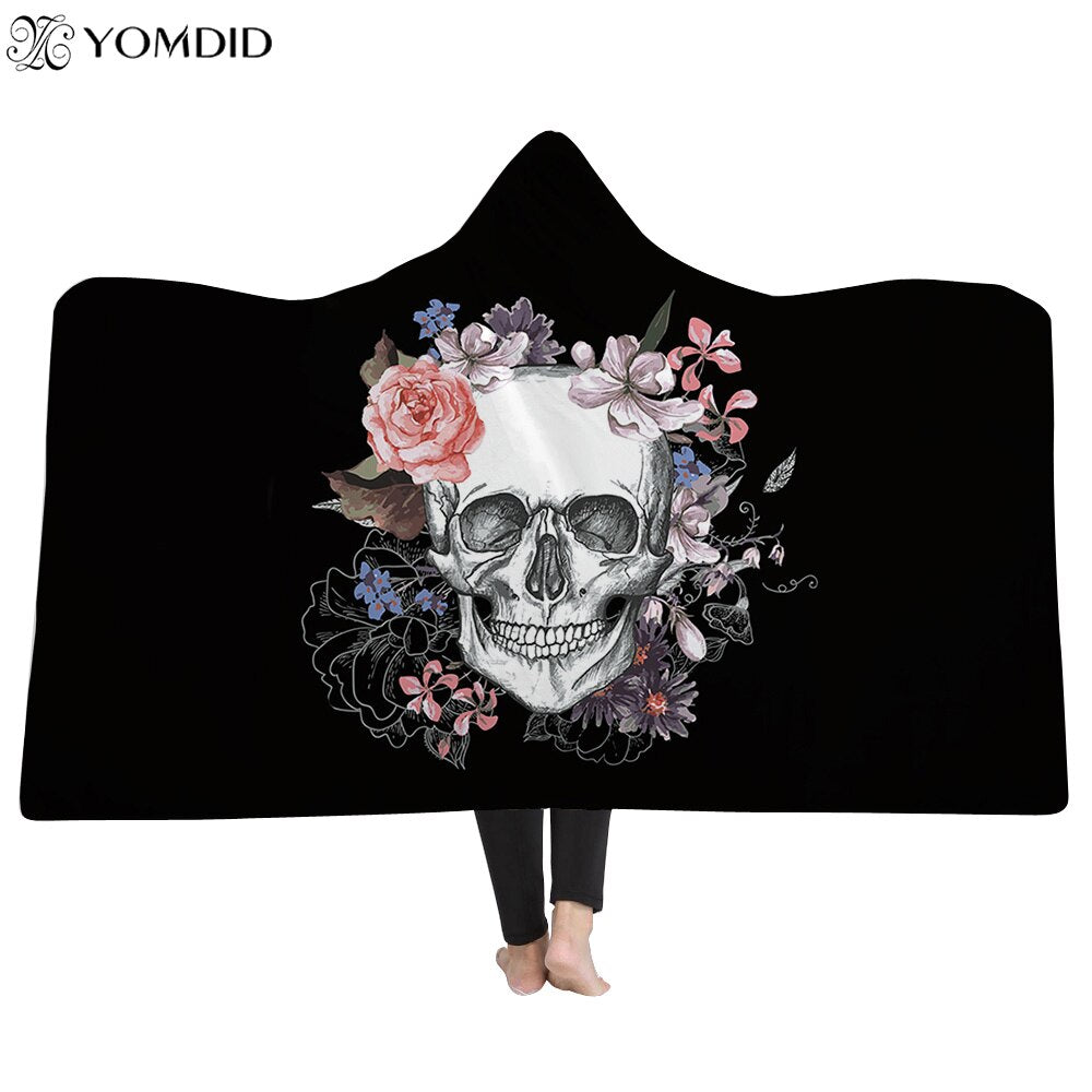 Skull Hooded Blanket for Adult 3D Printed Cartoon Skull