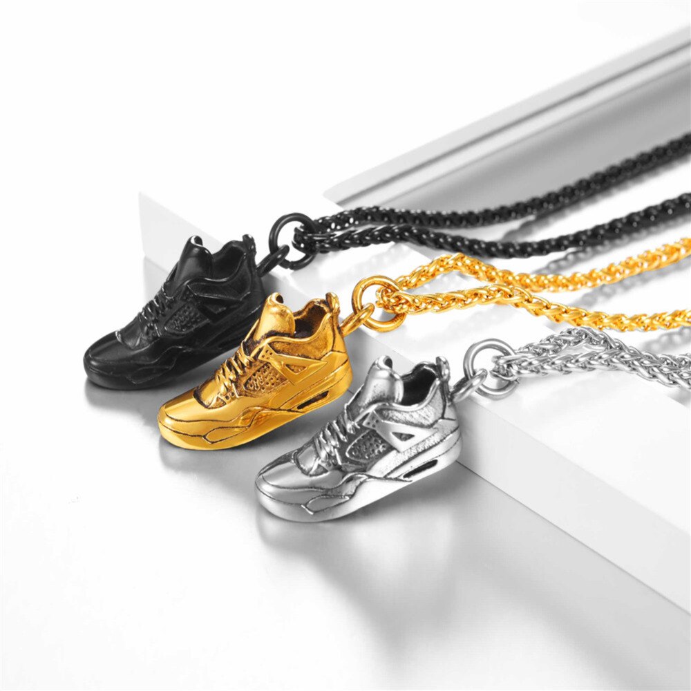 Sport Shoes Pendant Necklace Jewelry Stainless Steel Gold/Black