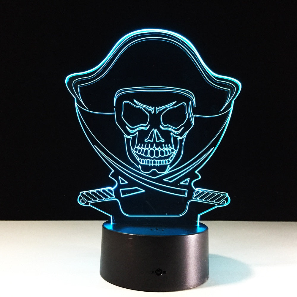 3D LED Color Night Light Changing Lamp Halloween Skull Light Acrylic 3D