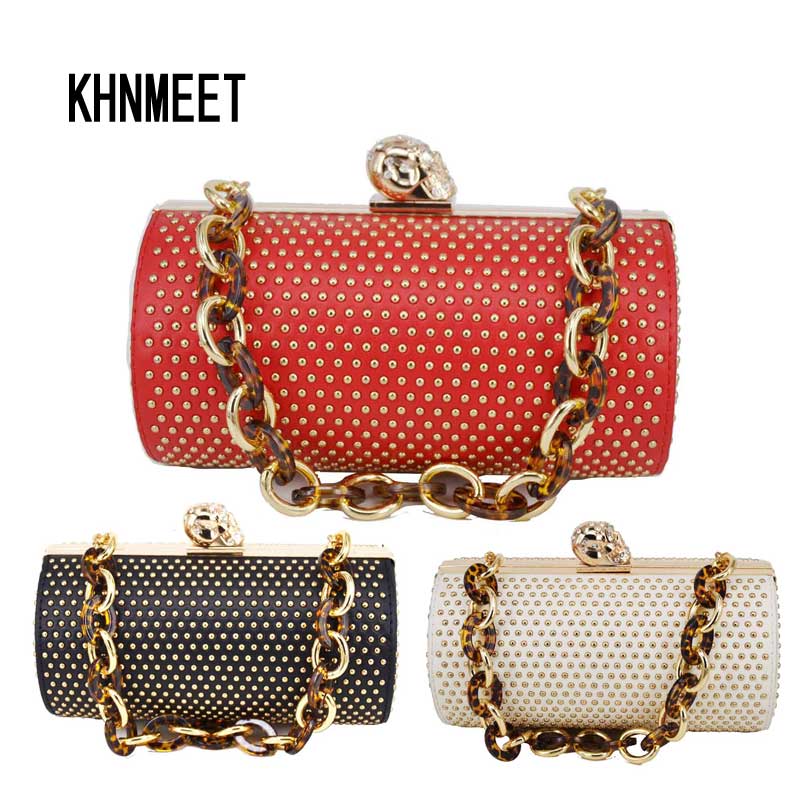 Golden Rivet Cylinder Designer Skull Luxury Shoulder Bags
