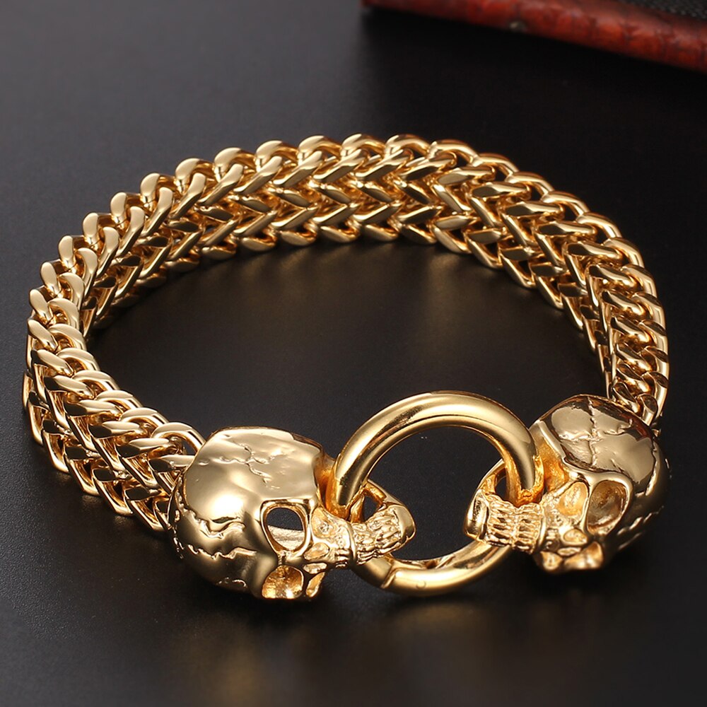Gold Wolf Lion Head Bracelet Stainless Steel Men's Friendship Bracelets