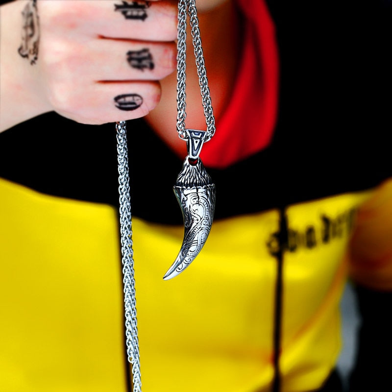 Antique Dragon Tooth Pendant Necklace Vintage Tooth Dragon