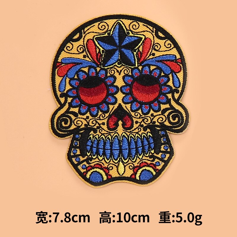 Embroidered Patches Sugar Skull Patch Mexico Day of the Dead Iron On Fabric Badges DIY Sewing Applique for Jackets Jeans