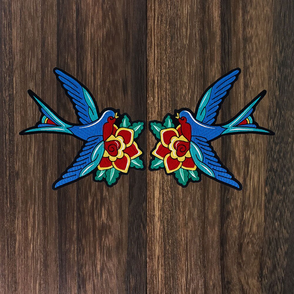 1set Large Bird Flower Patches Sword Love Heart Skull Applique Sew on Iron on Stickers for Dress Clothes Garment Accessories