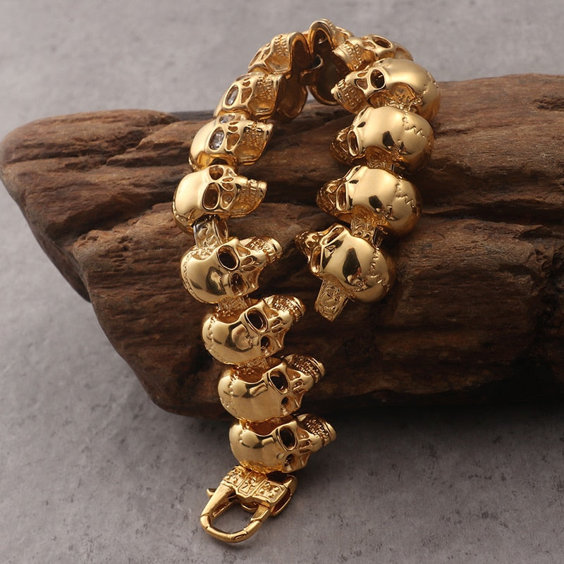 316L Stainless Steel 8.6" Large Skull Hand Chain Mens Bracelets