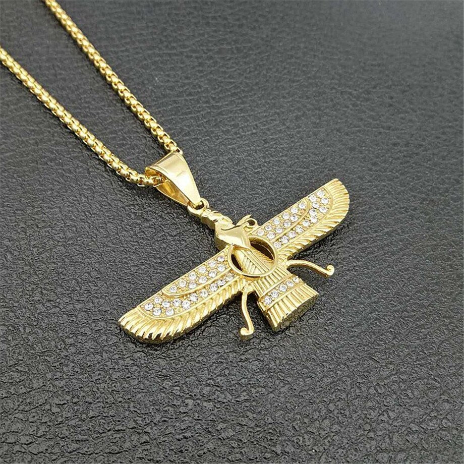 Faravahar Ahura Pendant Men Iran Jewelry Stainless Steel Zoroastrian Gold