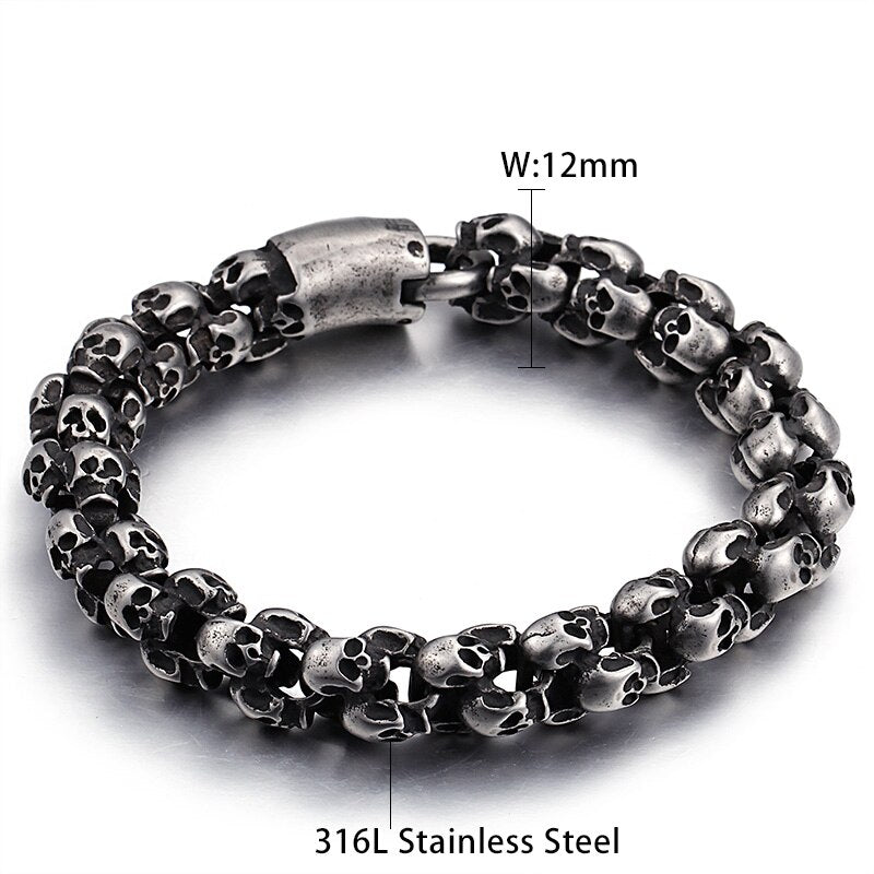 Punk Skull Bracelets Men Stainless Steel Shiny Matte Skull Charm