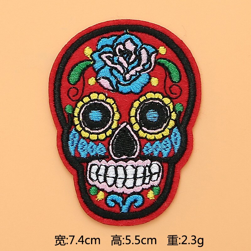 Embroidered Patches Sugar Skull Patch Mexico Day of the Dead Iron On Fabric Badges DIY Sewing Applique for Jackets Jeans