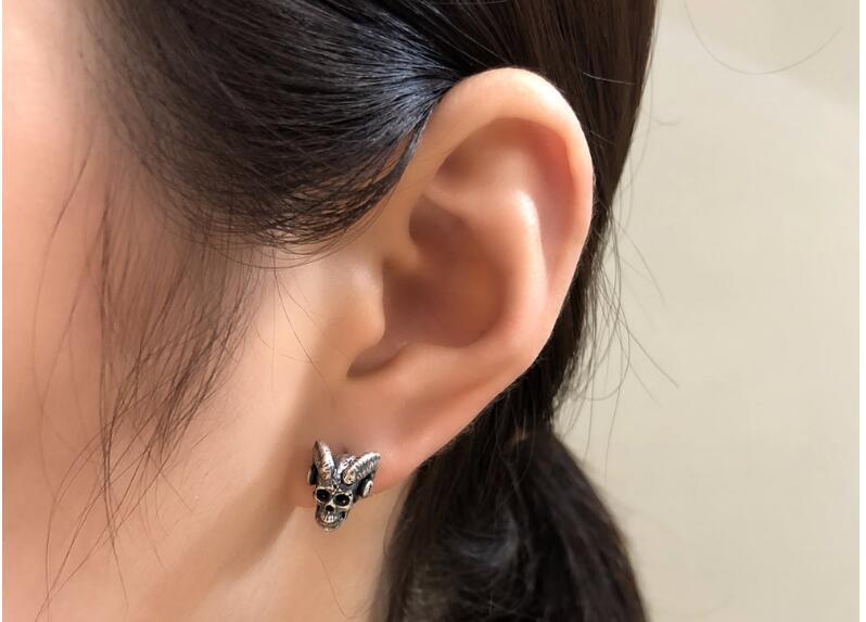 Latest Vintage Real 925 Sterling Silver Skull Earrings