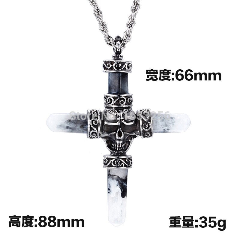 Fashion Vintage Jewelry Stainless Steel Gothic Biker Large Skull Cross
