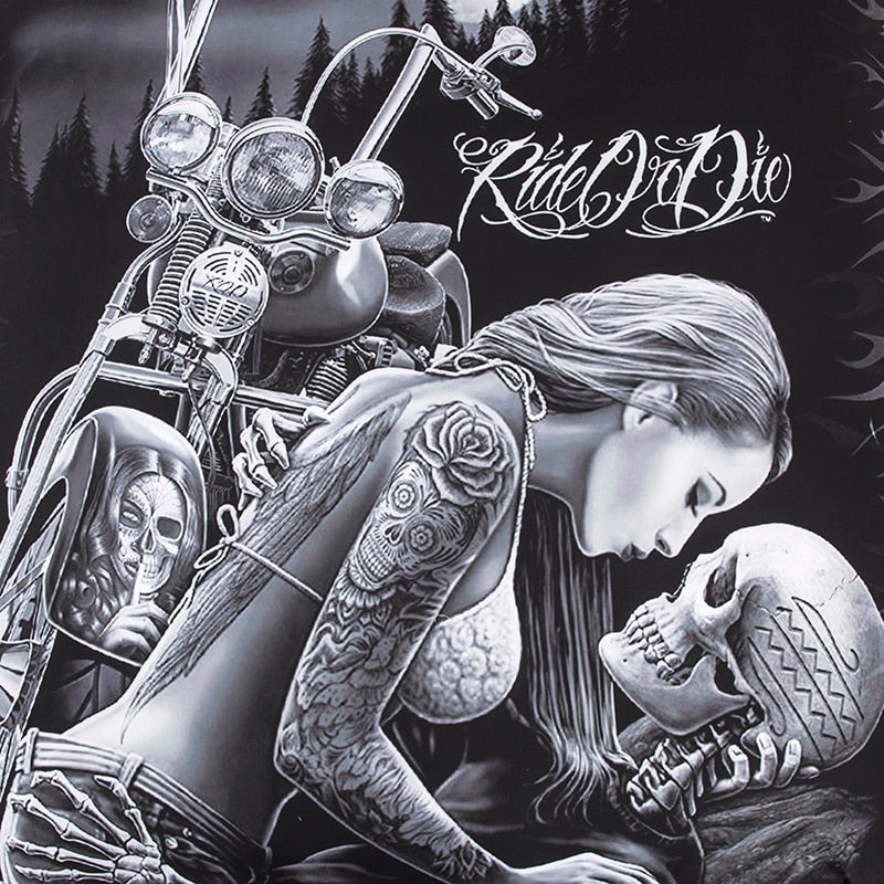 3D Skull Beauty Kiss Rose Bedding Set Gothic Polyester Duvet Cover Set