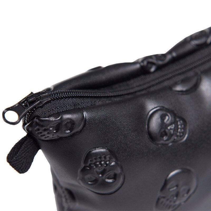 1 pc Black Skull Cosmetic Bag Women PU Leather Makeup Bag