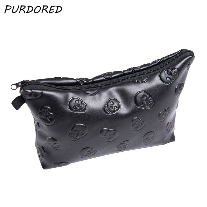 1 pc Black Skull Cosmetic Bag Women PU Leather Makeup Bag