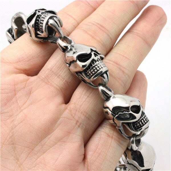 22cm *1.3cm Steel Sliver Ghost Skull Bracelet 316L Stainless Steel