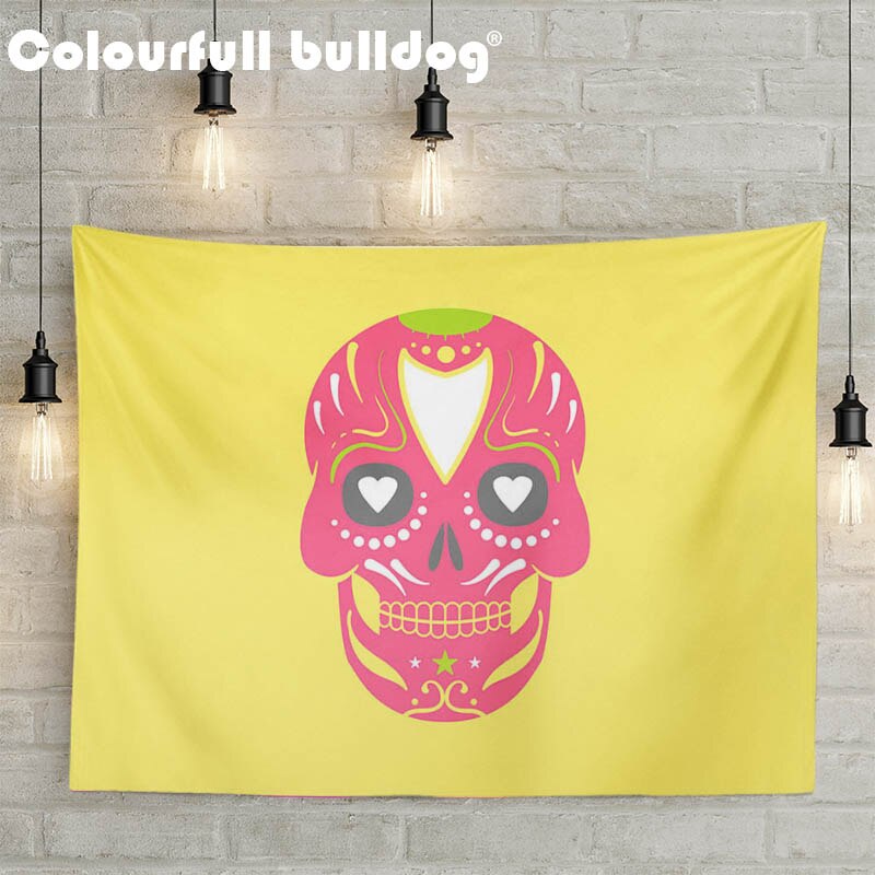 Cartoon Mexican Sugar Skull Tapestry Hanging Red Orange Flowers Wall Blankets