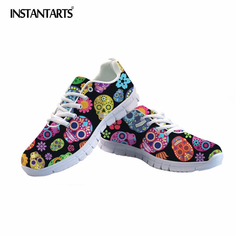Classic Sugar Skulls Printing Women Lace Up Flat Shoes Summer