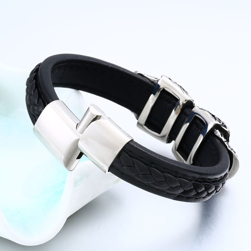 Cool Punk Double Skull Bracelet For Man 316 Stainless Steel