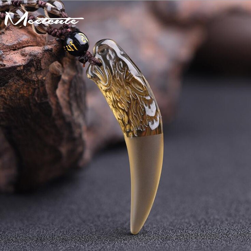 Stone Ice Obsidian Pendant Necklace Wolf Tooth Amulets Talismans Couple