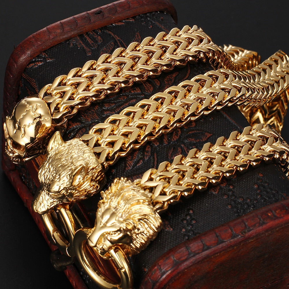 Gold Wolf Lion Head Bracelet Stainless Steel Men's Friendship Bracelets