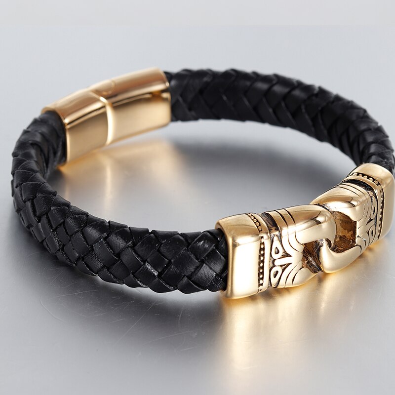 Charm Leather Bracelet For Women Stainless Steel 19cm,21cm size Genuine Leather