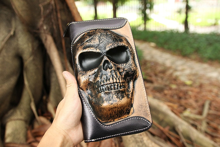New punk type tanning cowhide skeleton skull wallet