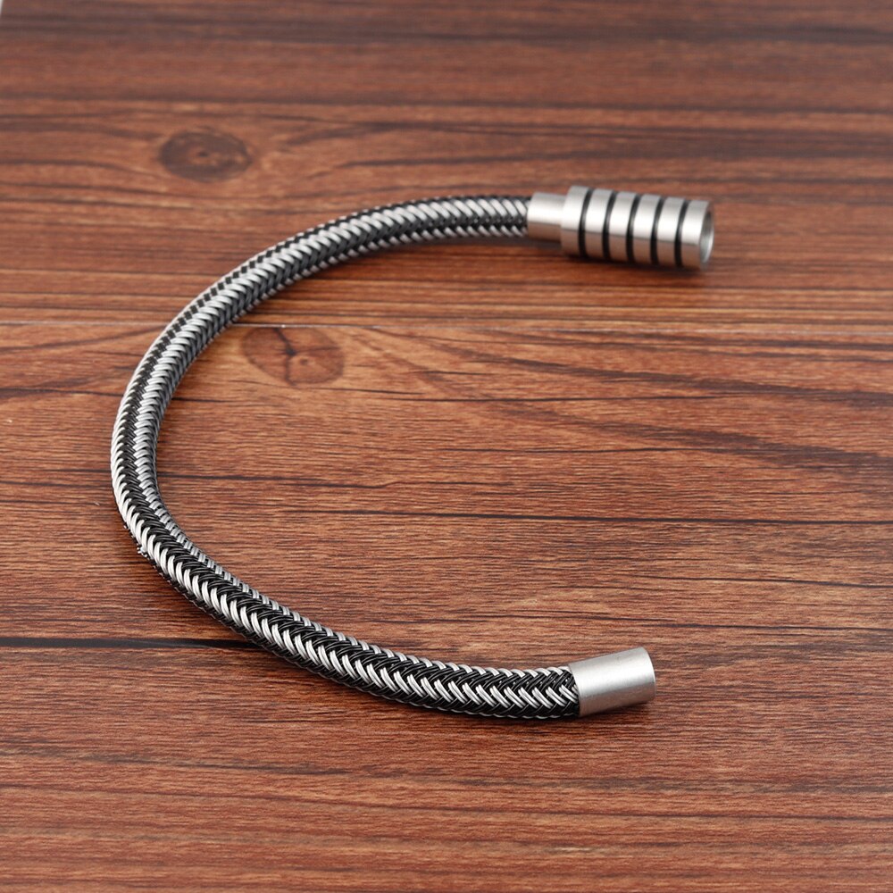 Punk Threaded Button Metal Weaving Bracelet