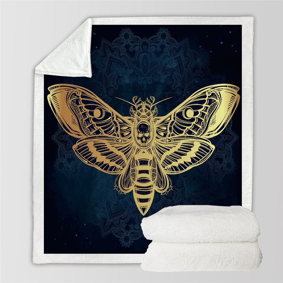 Death Moth With Skull Blanket Bohemian Microfiber Sherpa Throw Blanket