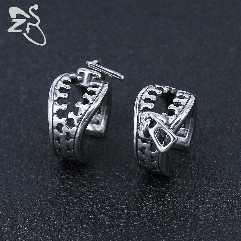 Punk Zipper Clip Earrings for Men Stainless Steel Jewelry Rock Roll