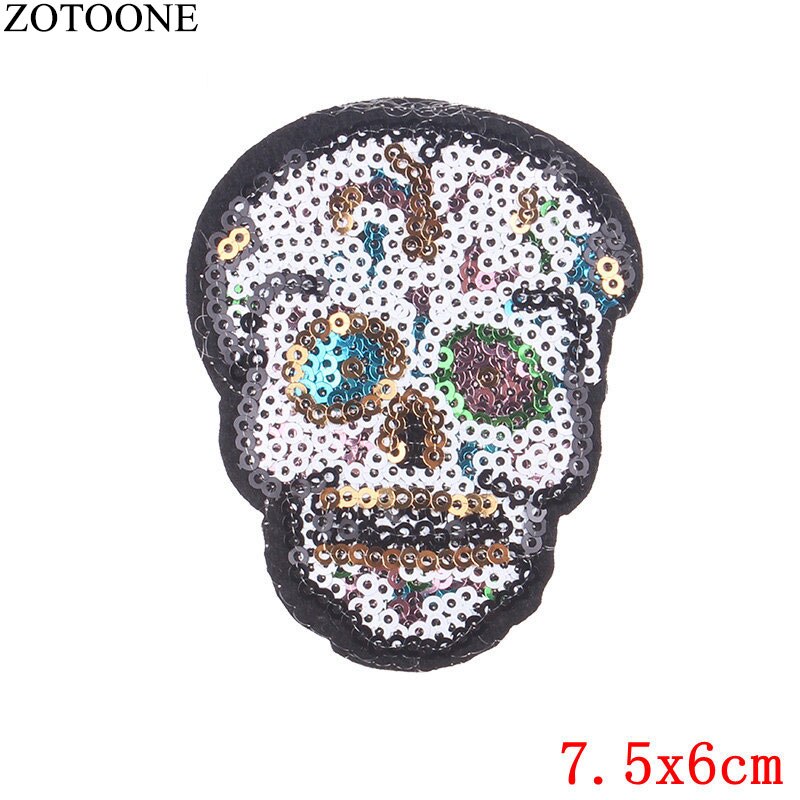 Punk Rock Skull Embroidery Patches For Clothing Flower Rose Skeleton Iron