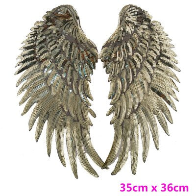 1PCS Hot Big Patches Shine Sequin 3D Sticker Stickers Wings Rose Embroidery Motif Applique Garment Kids Women