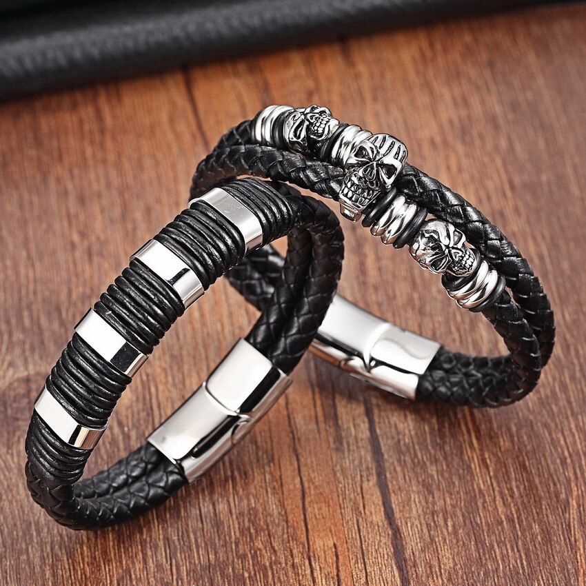 Snake Chain Leather Bracelets Rope Chain with Skeleton Pattern