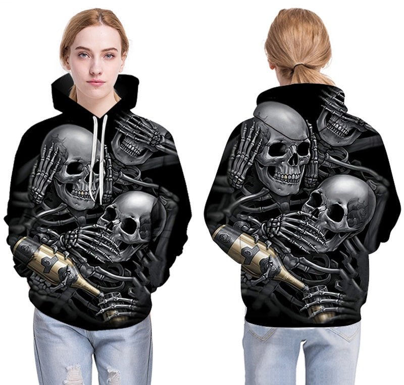 3d Hoodies Skulls Champagne Print  Hooded Hoodies Thin 3d Sweatshirts