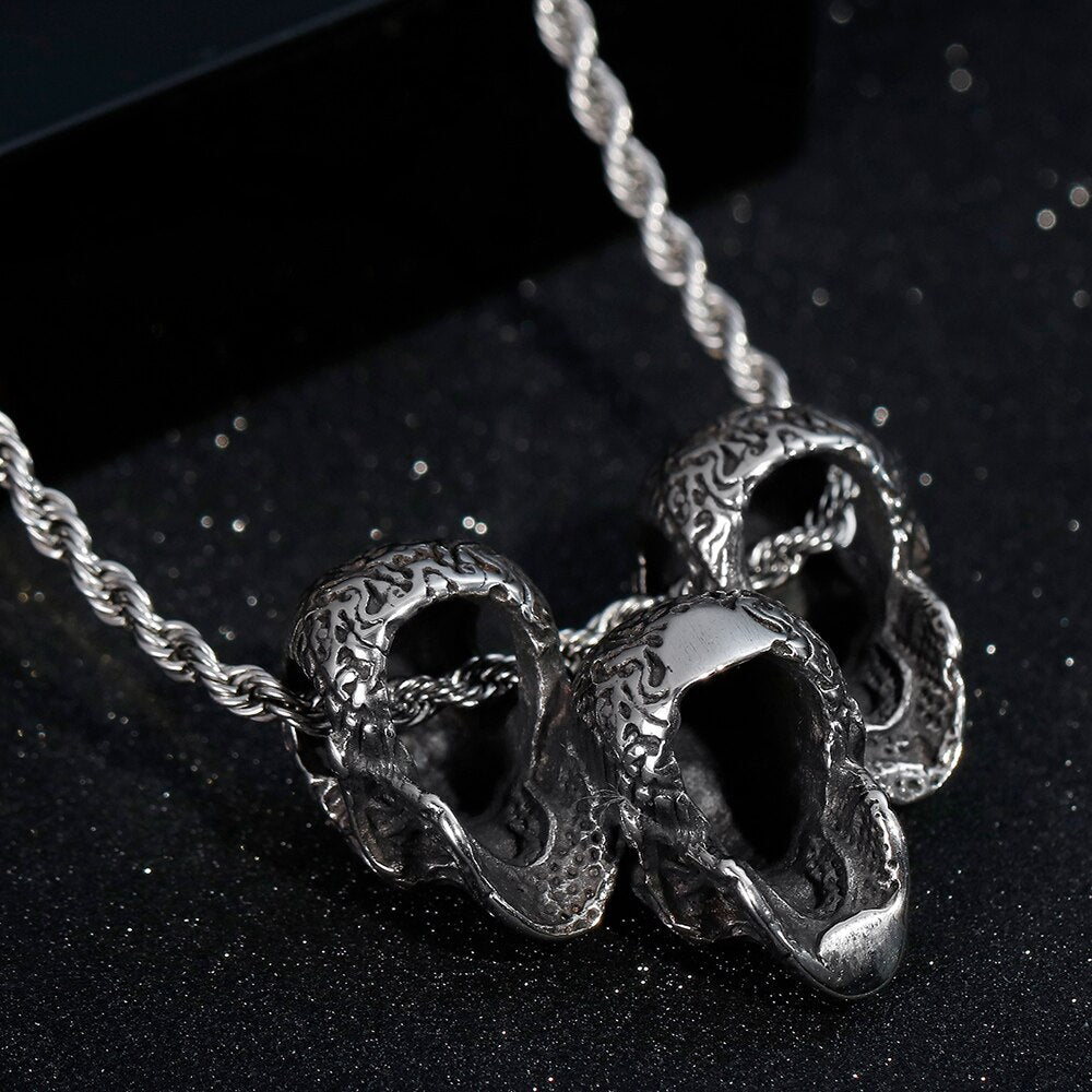 Hip-Hop Rock Three Skull Heads Pendant Necklace Charm Men Vintage