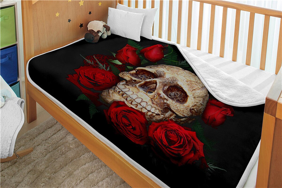 Double layer thick 3d skull blanket flag pattern sherpa plush throw blanket