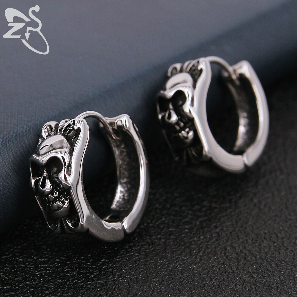 2018 New Stainless Steel Punk Earrings for Man Skull Hoop Earring
