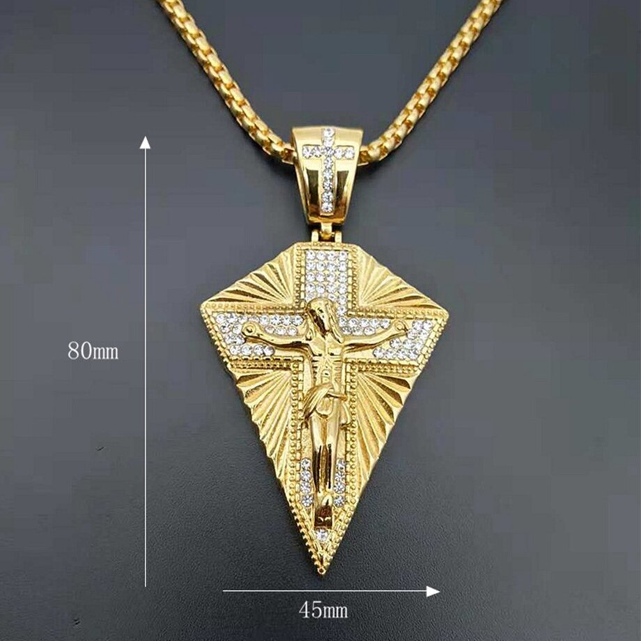 Men's Necklace Big Jesus Cross Pendant & Chain Mens Gold