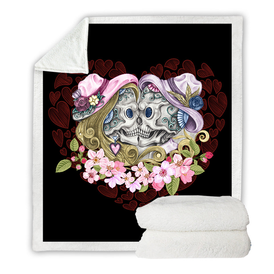 Sugar Skull Couples Sherpa Throw Blanket