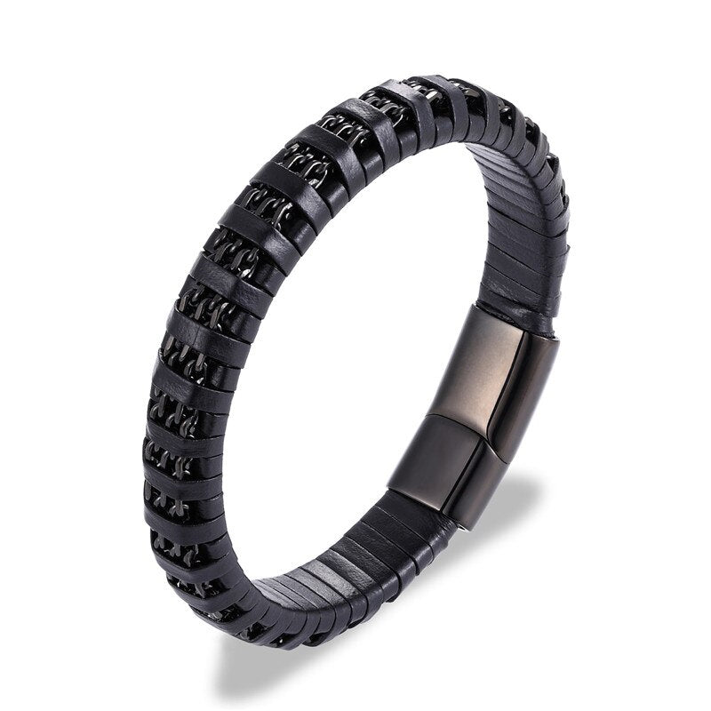 Fashion Black Braided Genuine Leather Bracelet
