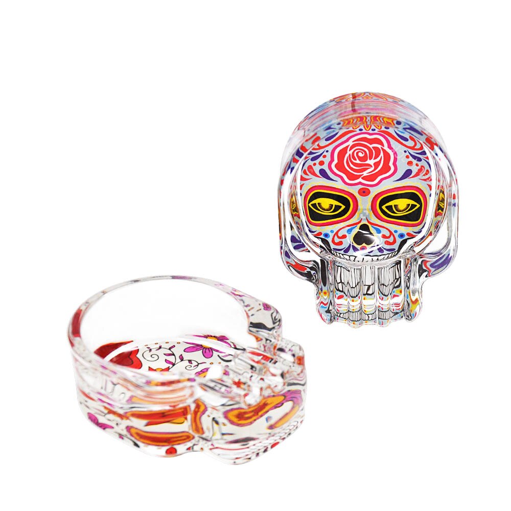 Handmade Sugar Skull Glass Ashtray Three Cigarette Ash Holder Ashtray