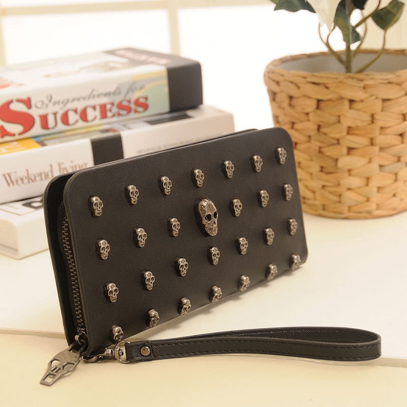 Leather Bag Skull Wallet Personality Clutch Bags Rivets PU Leather Wallet