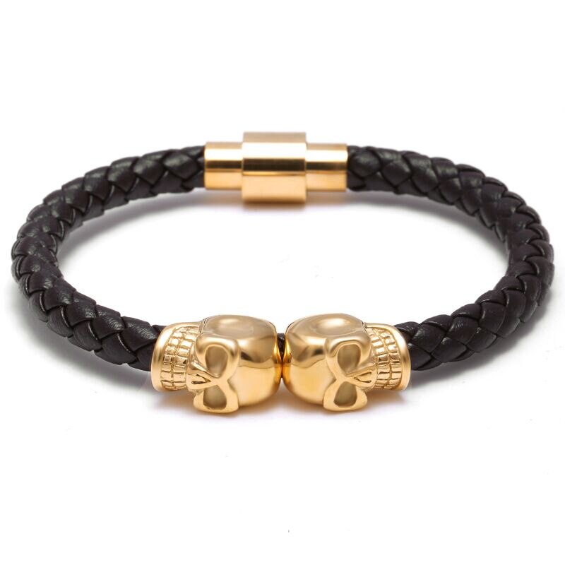 skull bracelet men/Genuine leather/Skeleton/Skull/bracelet homme Black