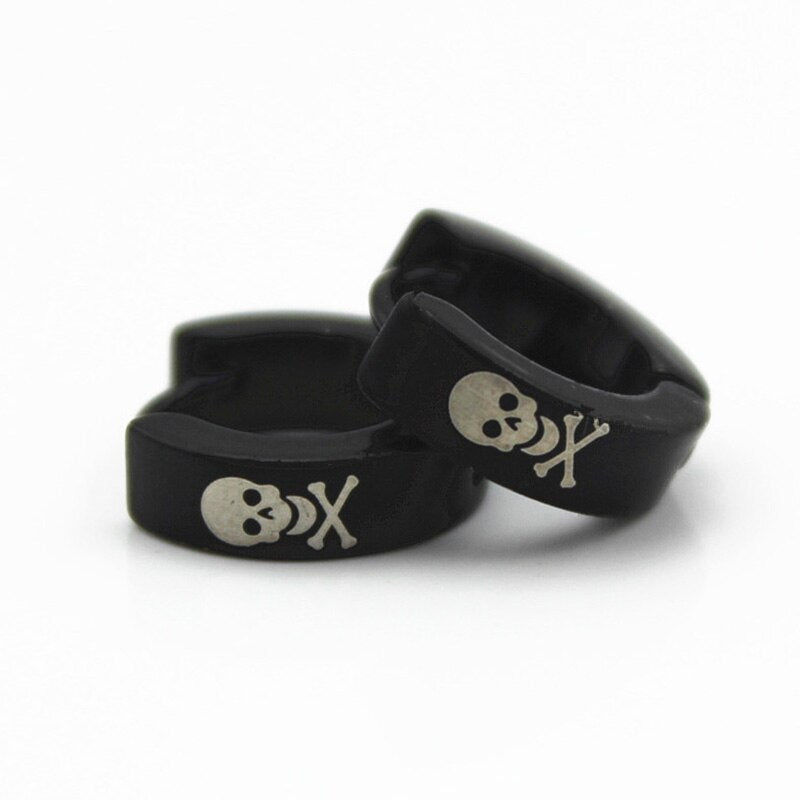 10 pairs/lot Men Stainless Steel Hoop Earrings Women Black Skull
