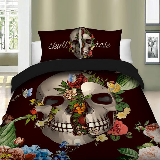 Rose sugar skull printed Bedding Set for comforter Queen King