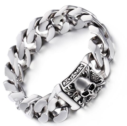 High Quality Men's Stainless Steel Cuban Curb Link Chain Skull